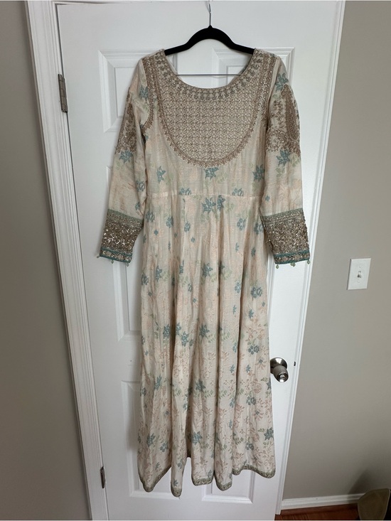 Maria B Other - Maria B - Cream & Light Blue Embroidered Long Dress